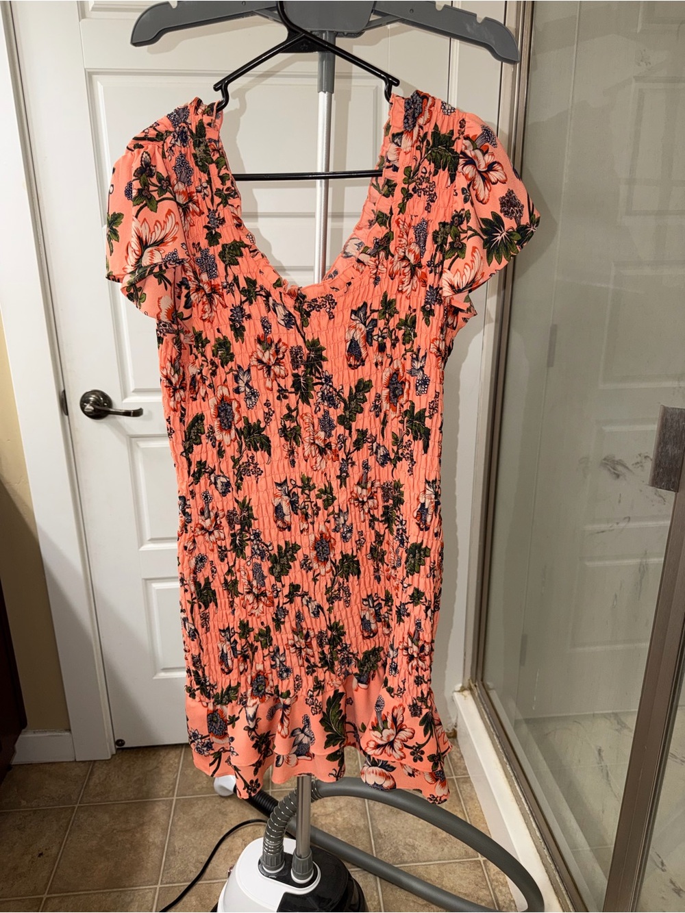 Chelsea28 Coral Floral Smocked V-Neck Mini Dress